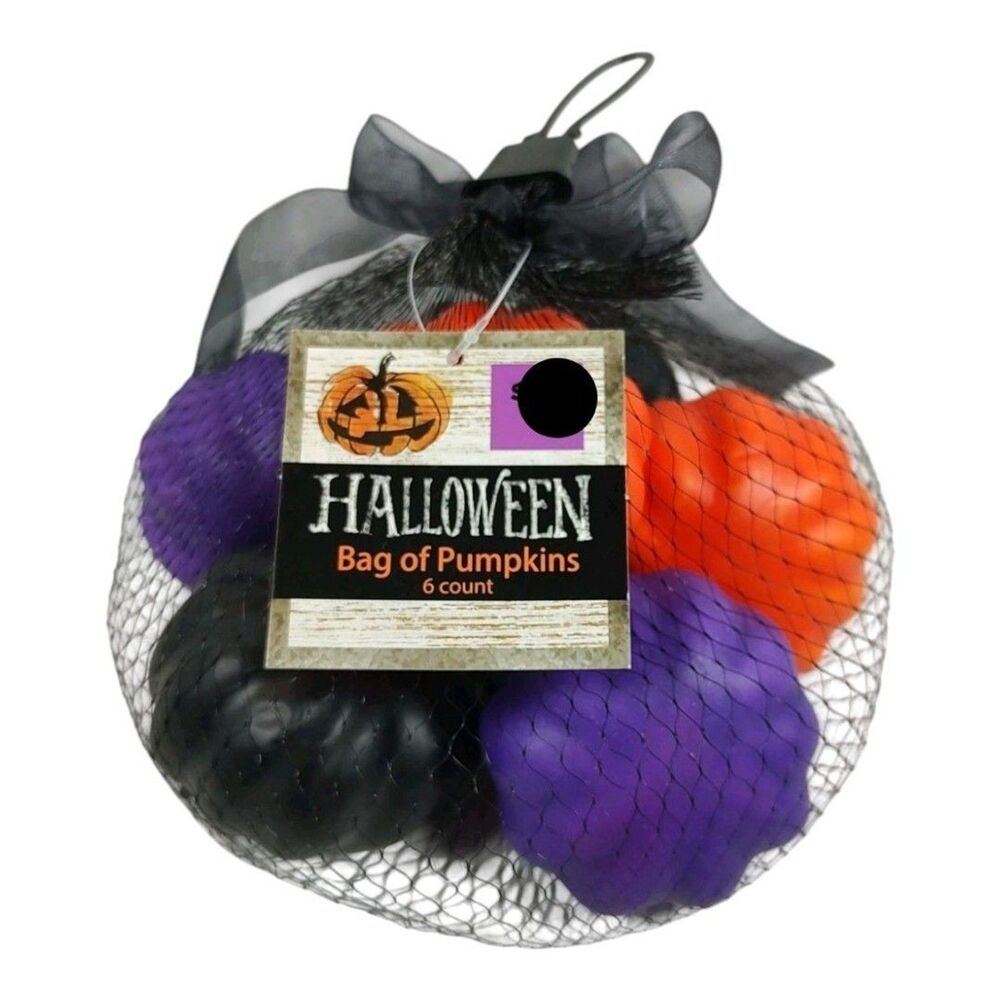Bag of Pumpkins 6 Count Styrofoam Orange Black Purple Fall Autumn Thanksgiving